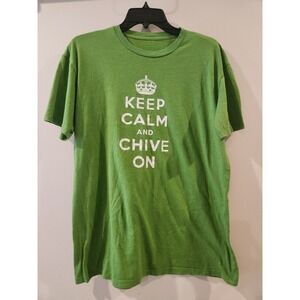 The Chivery Keep Calm and Chive On Graphic T-Shirt‎ Novelty Tee Green Size XL